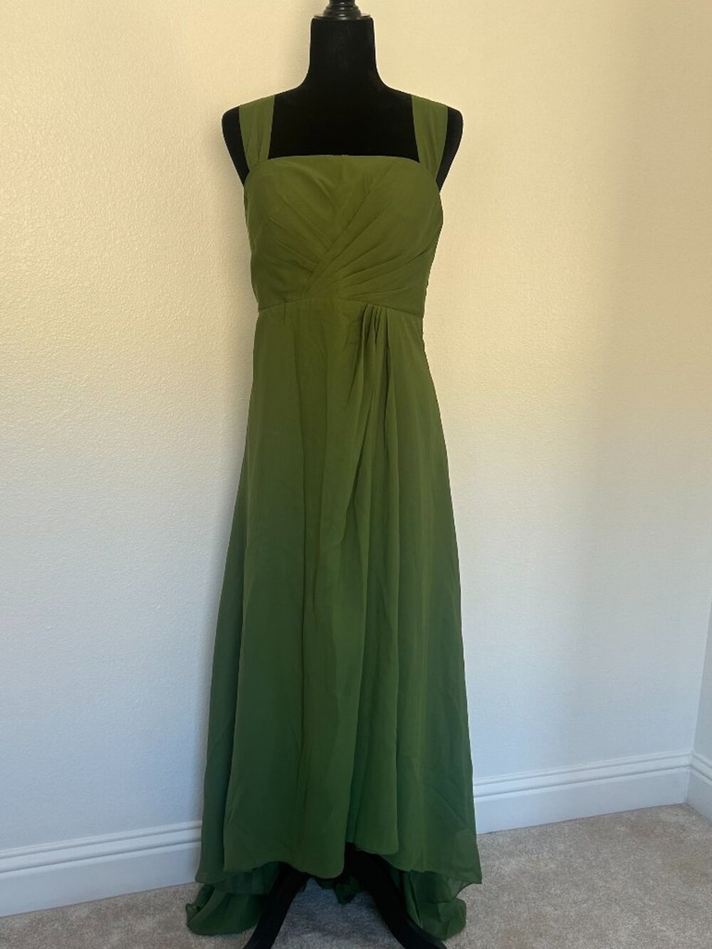 Pistachio Green Square Neck Chiffon Beaded Gown 14